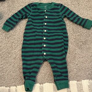GAP Kids Green and Navy Striped Footie